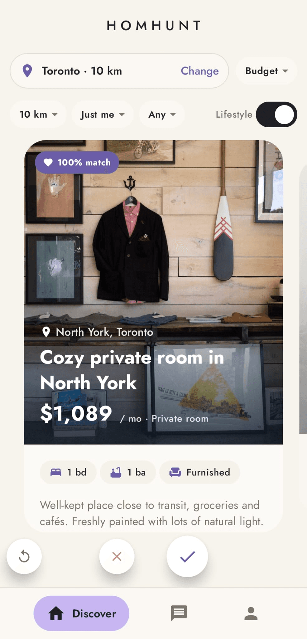 HomHunt app — Discover screen