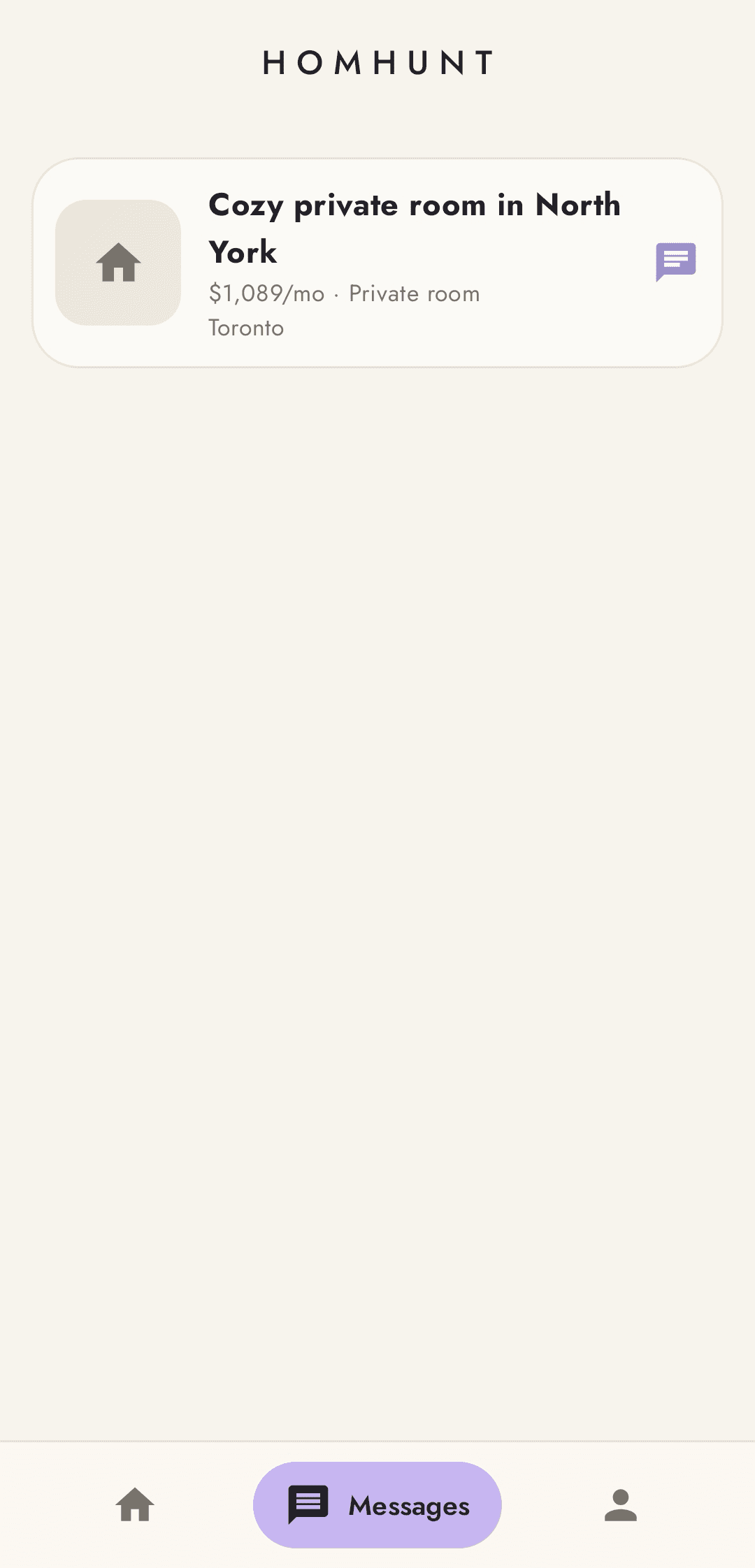 HomHunt app — Messages screen